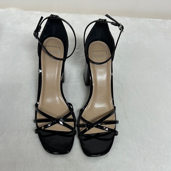 Kaari Blue Black Peep-Toe Heels with Ankle Strap - Picture 3 of 13